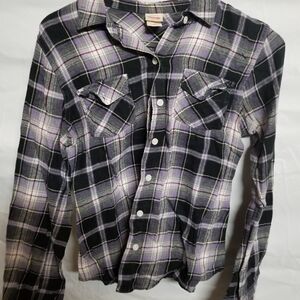 Plaid Men Shirt in Button Up In Black and Purple